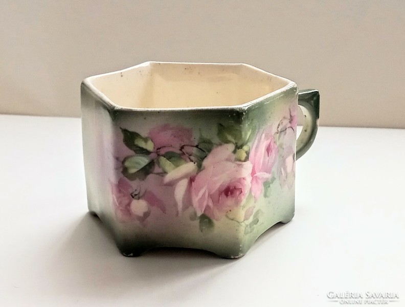 Antique faience rose tea cup 9.2X6.3Cm