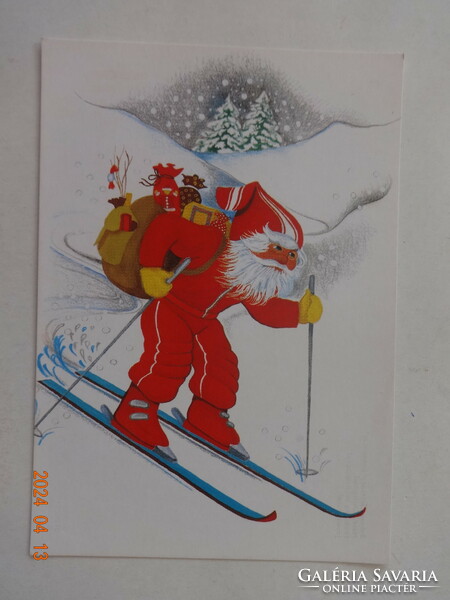 Old graphic Christmas greeting card, postage stamp (drawing by Paula Hernád)