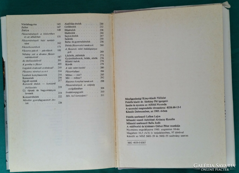 Vilmos Romváry: book of spices - description of food and drink flavorings