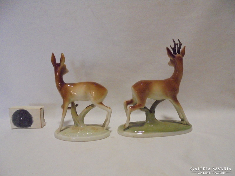 Royal dux doe and roe deer - porcelain statue, nipp, figurine - together