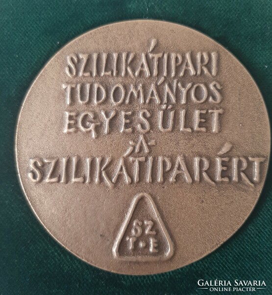 Bronze commemorative plaque of the silicate industry scientific association in a box, double-sided 7.5 cm