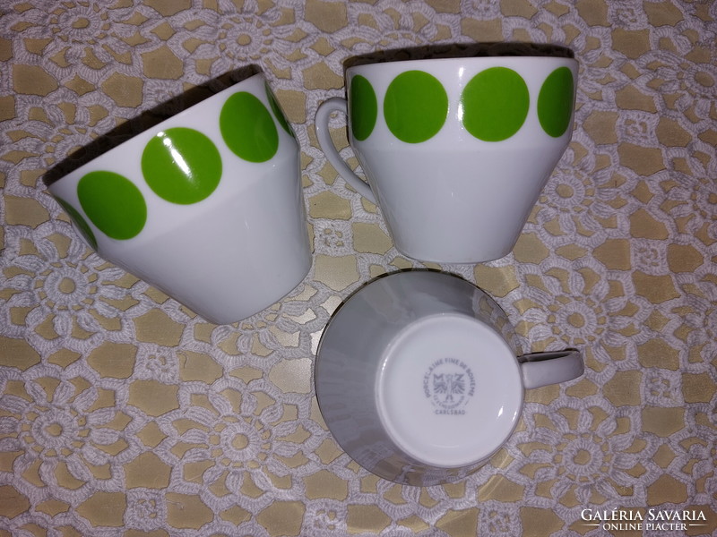 Retro, Czech, Bohemian, cups with green dots, 3 pcs
