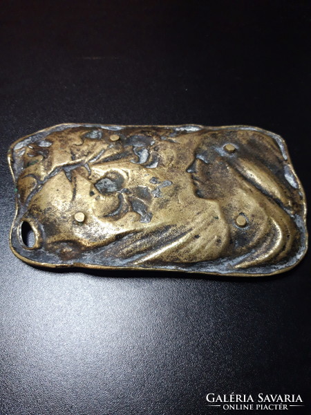 Art Nouveau bronze name holder / ashtray