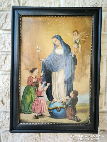Beautiful antique, painting of a holy image, xlx. Centuries in cleaned condition. Madonna with angels, Virgin Mary