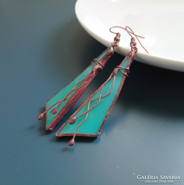 Handmade glass jewelry earrings made of turquoise glass