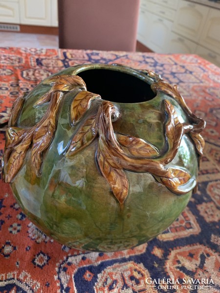 Pápai kata spherical vase with leaves and tendrils