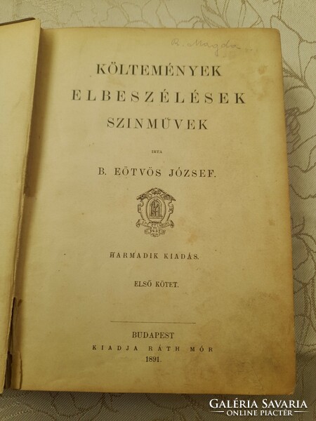 B.Eötvös József Költemények elbeszélések szinművek 1891.