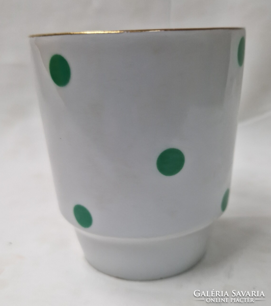Alföldi porcelain factory skirted green polka dot mug in perfect condition 9.5 cm.