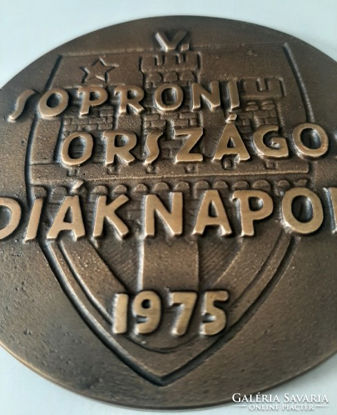 Kálmán Renner: national student days in Sopron 1975 bronze commemorative plaque 9.6 cm