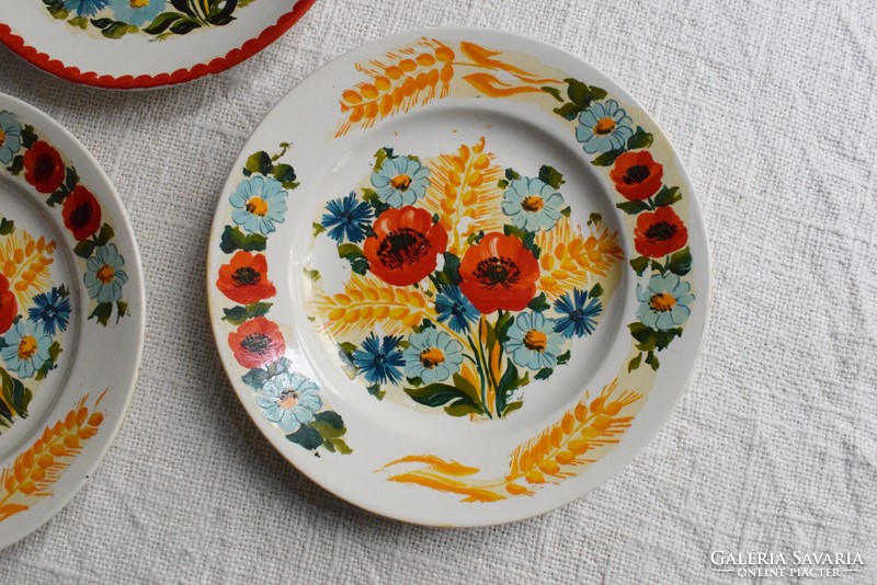 Decorative plate, wall plate with painted spring bouquet flower pattern, granite, 2 pcs.