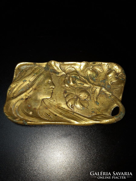 Szecessziós bronz névjegytartó / hamutál
