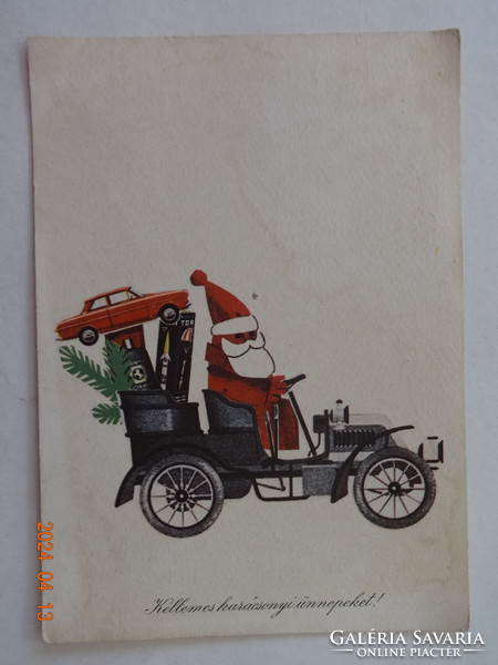 Old graphic Christmas greeting card - salty Laszlo drawing