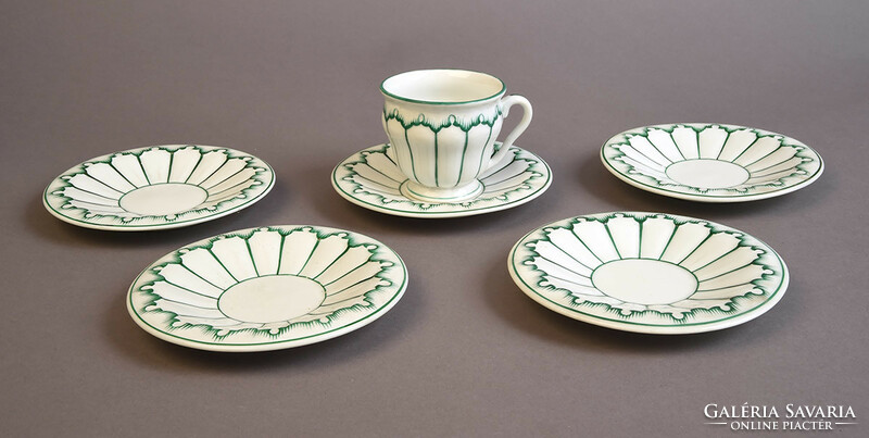Biedermeier barázdált porcelán csésze + 5 csészealj, XIX. sz. közepe