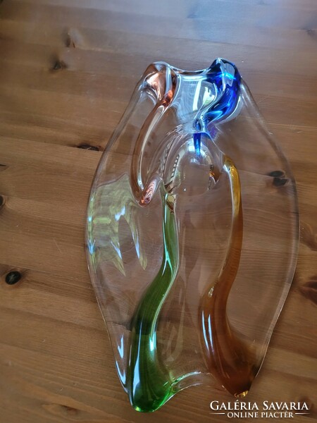 Huge artistic blown glass decorative bowl, offering, centerpiece.