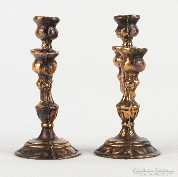 1Q098 old small red copper candle holder pair 6.3 Cm