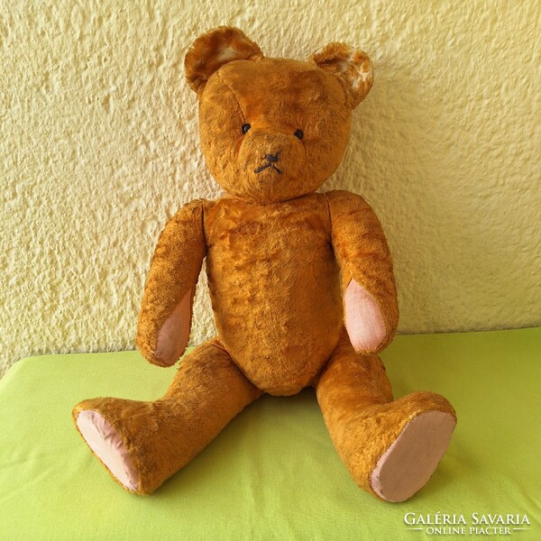 Antique, wooden, glass-eyed, yellow teddy bear, plush bear (large)