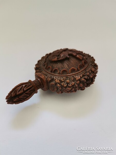 Antique rare carved perfume bottle / 18th century coquilla nut perfume bottle snuff flask