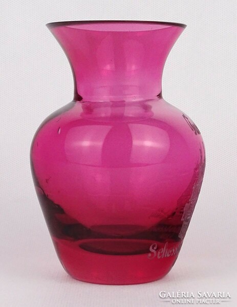 1P760 Fújt csiszolt rózsaszín üveg váza Schossberger kastély Tura 1883