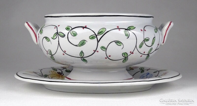 1Q949 hand-painted small Portuguese porcelain bowl with saucer plate