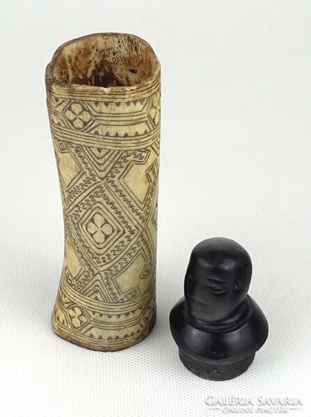 1Q080 old carved special bone, wooden ointment holder box figural storage 20 cm
