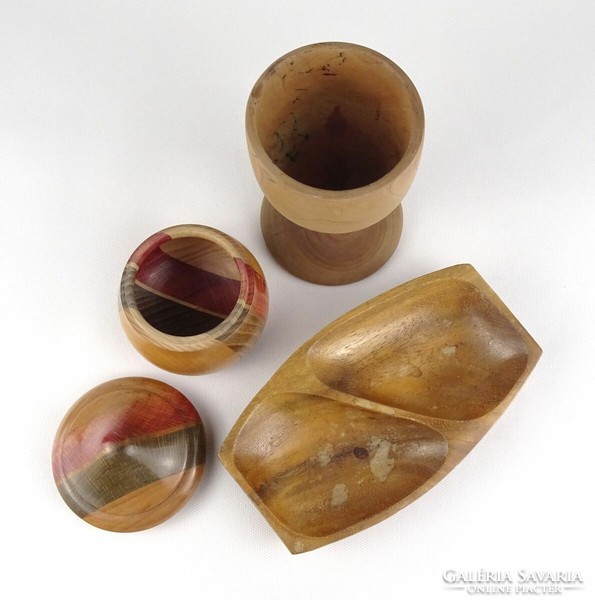 1Q975 three pieces of wooden object chalice - offering bowl - bonbonnier