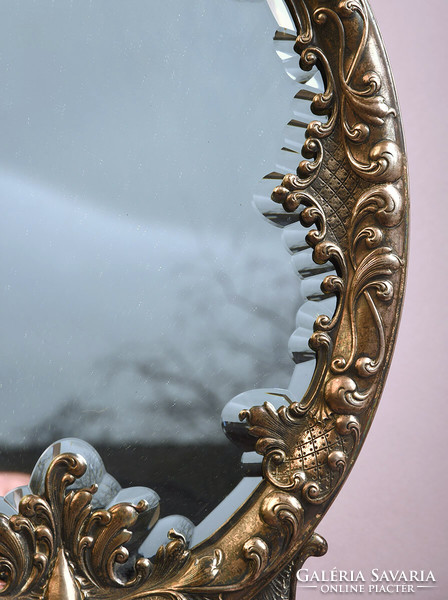 Szecessziós csiszolt, antik, fazettás tükör ezüstözött keretben, XIX/XX. sz.