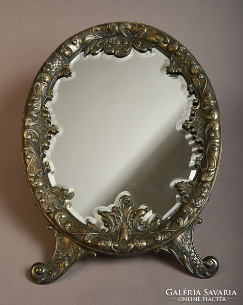 Art Nouveau polished, antique, faceted mirror in a silver-plated frame, xix/xx. S.