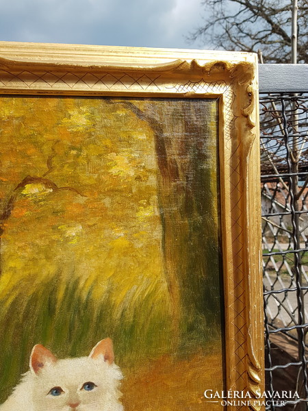 Arthur Heyer: restored to a high standard. Persian cat in a landscape, oil, cashier on canvas-cardboard, fold 56x76