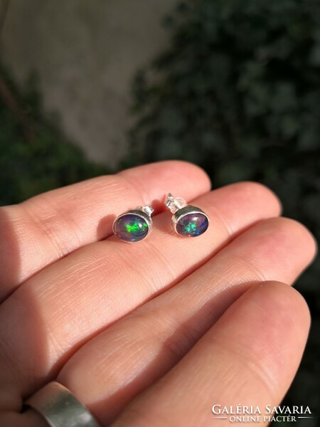 Beautiful silver earrings with genuine black opal stones