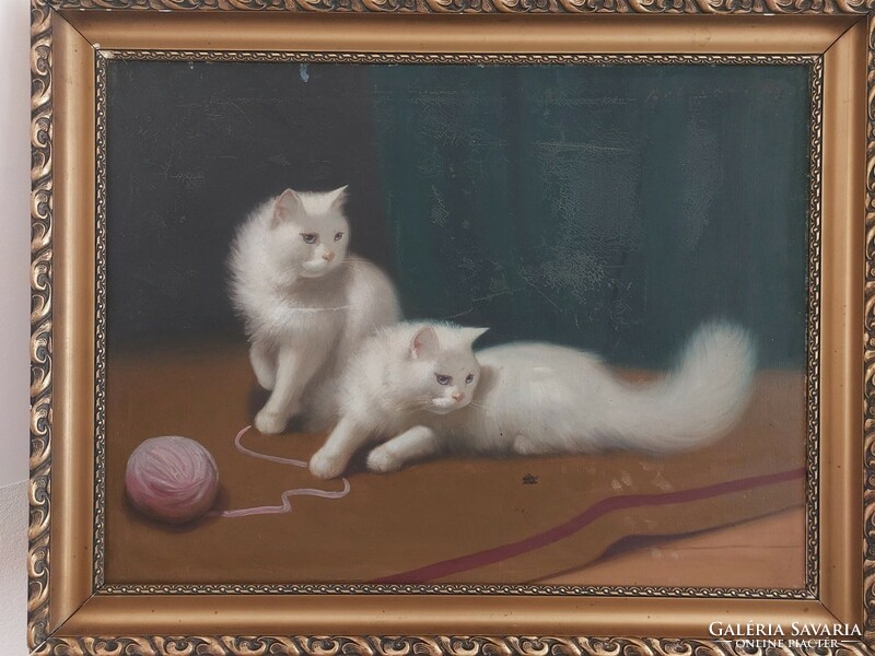 (K) Benő Boleradszky's cat painting with a 91x71 cm frame