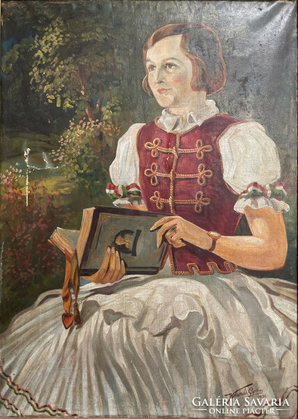 Petőfit olvasó lány festmény