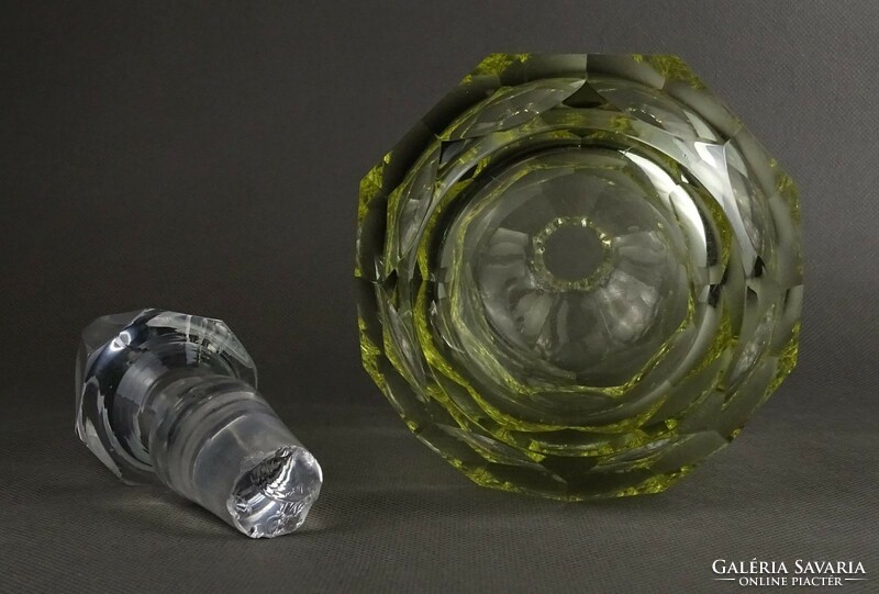 1P453 Régi halványsárga csiszolt fújt üveg dugós üveg 25.5 cm