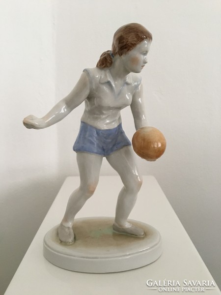 Athlete, volleyball girl, Köbány porcelain factory, rare