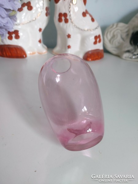 Thick-bottomed, fine, pink blown glass vase, 12.5 cm high