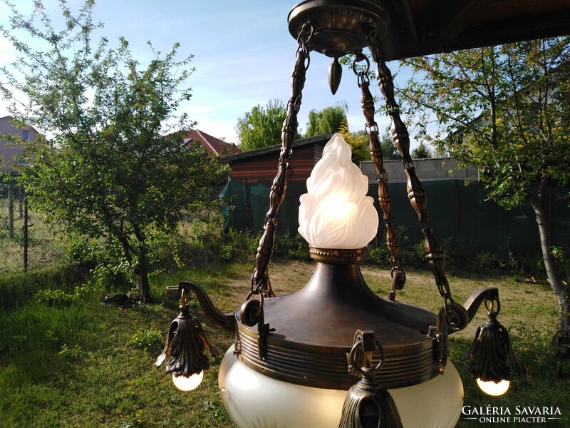 Antique frog chain chandelier refurbished for sale.
