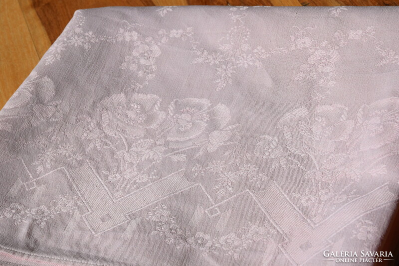 Art deco old antique festive large damask tablecloth tablecloth pink poppy pattern 140x125