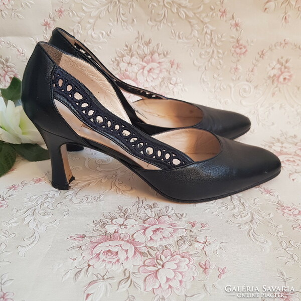 35.5 dark blue lace Italian high heel shoes, casual high heel shoes