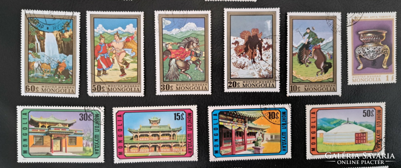 Mongólia cirkusz, népviselet, stb bélyegek csomag pecsételt 7.
