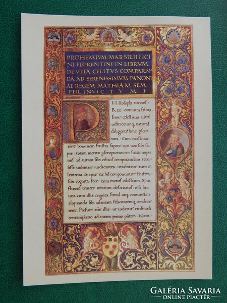 Képeslap - Bibliotheca Corviniana sorozatból: Neoplatonista tanulmányok, Mátyás bélyeggel