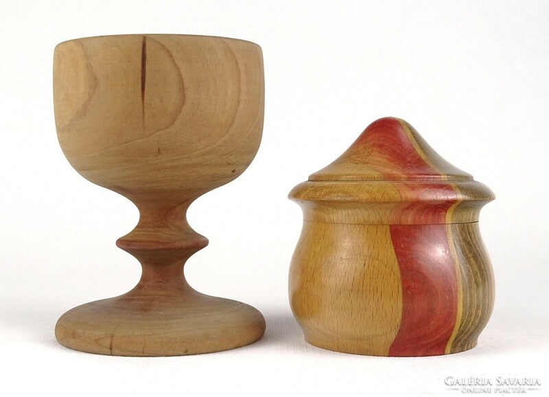 1Q975 three pieces of wooden object chalice - offering bowl - bonbonnier