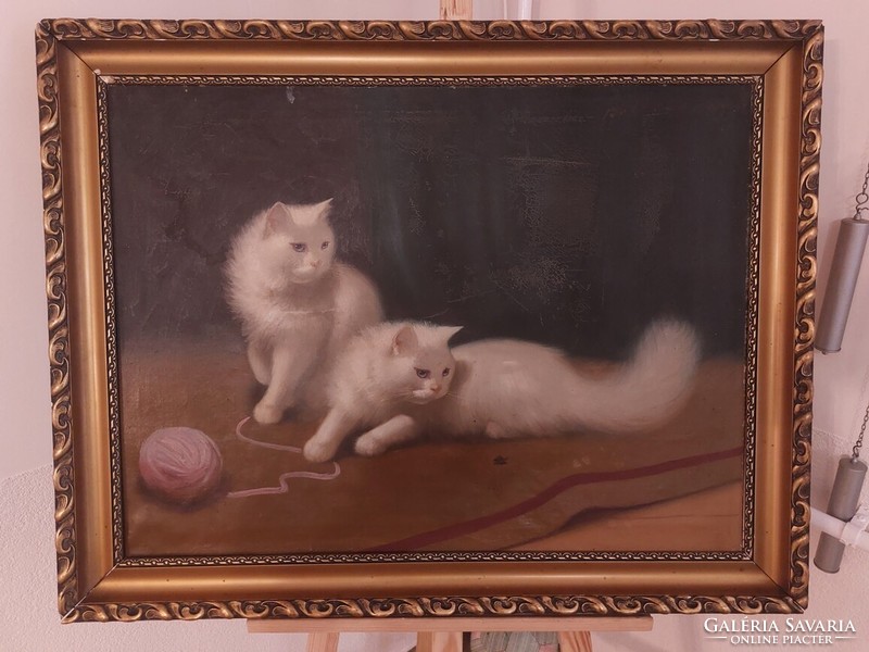 (K) Boleradszky Benő cicás festménye 91x71 cm kerettel
