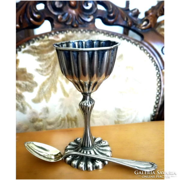 800-As silver baptismal set, cup and spoon, antique 100-year-old Austrian