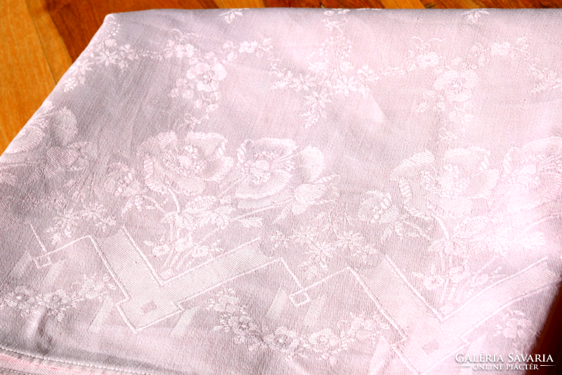 Art deco old antique festive large damask tablecloth tablecloth pink poppy pattern 140x125