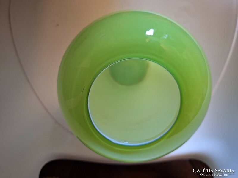 Art-deco style (revival) mouth-blown two-layer 20 cm glass vase-apple green / opaline glass