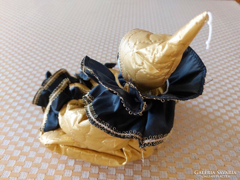 Venice doll carnival decoration clown with gold black frilly dress with porcelain head 45 cm
