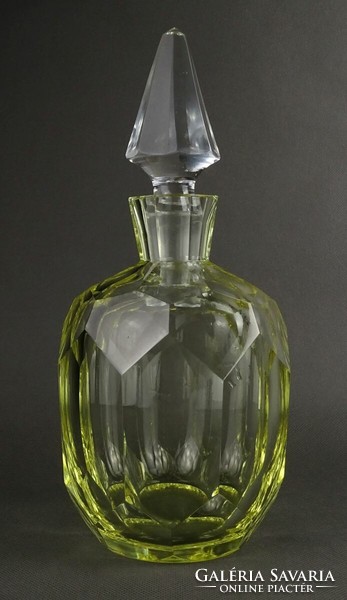 1P453 old pale yellow polished blown glass corked bottle 25.5 Cm
