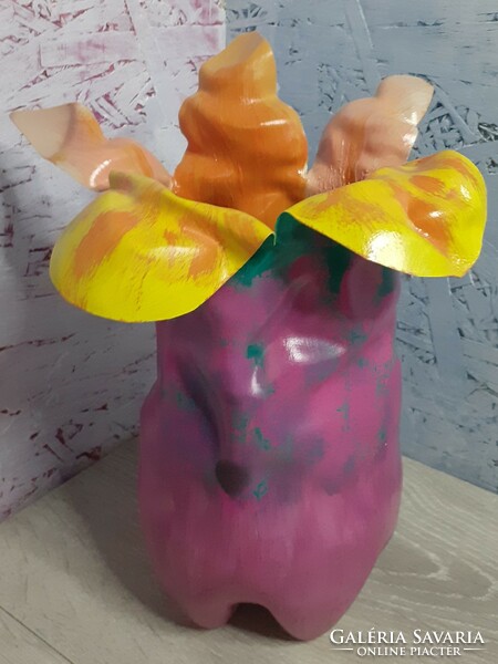 Handmade vase from recycled plastic bottles