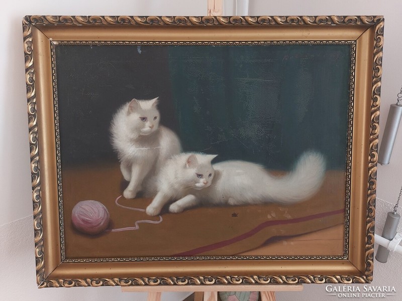 (K) Boleradszky Benő cicás festménye 91x71 cm kerettel