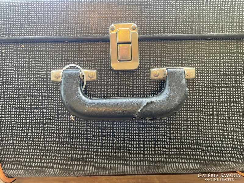 Old metal buckle, wooden frame, large German suitcase, travel suitcase, retro