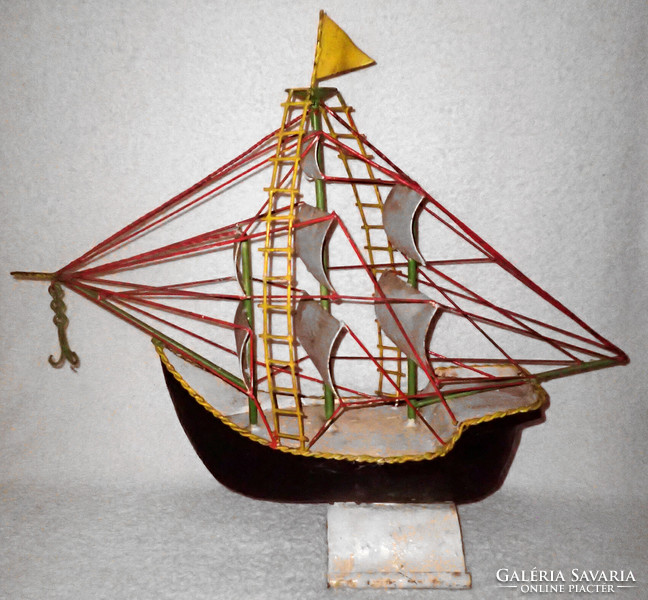 RITKA antik HATALMAS NEHÉZ egyedi KÉZZEL készített és festett VAS fém vitorlás HAJÓ modell makett